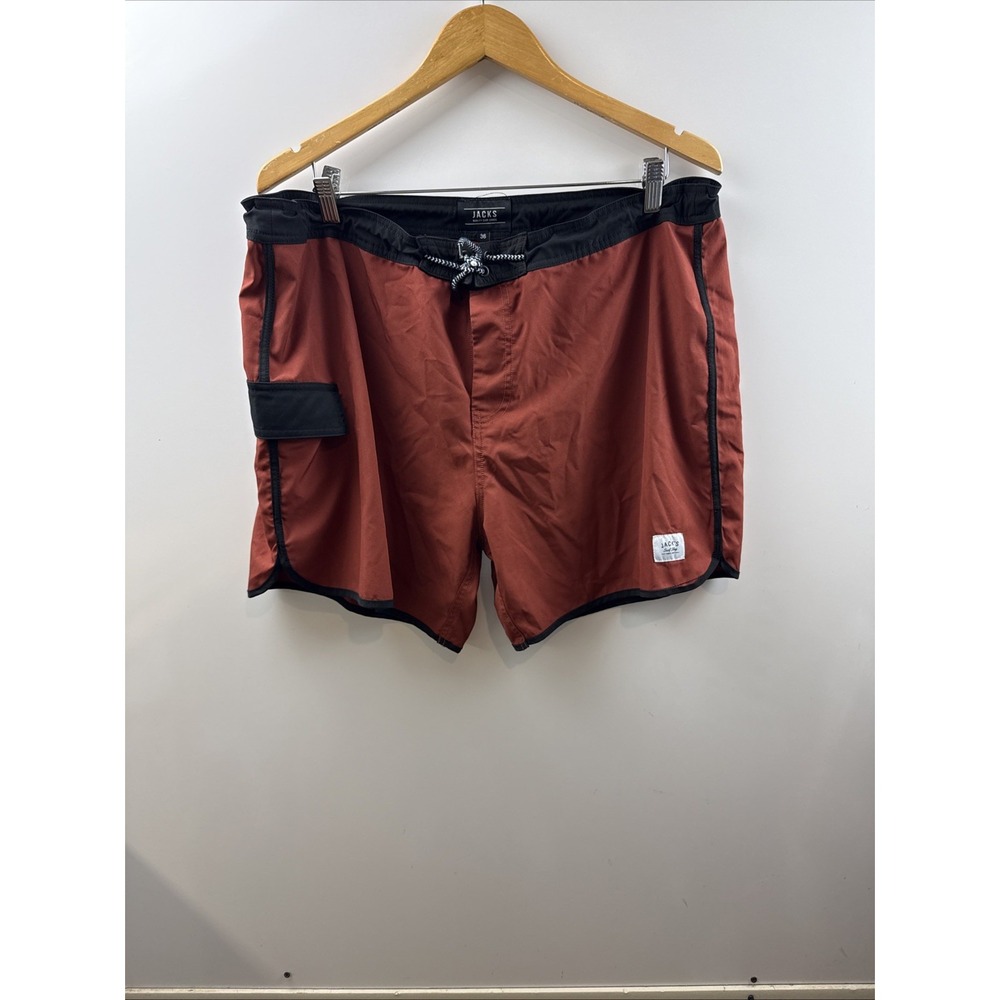 Jacks Surfboards  Board Shorts Men's 36, Red Brick Black Trim Pocket Swim